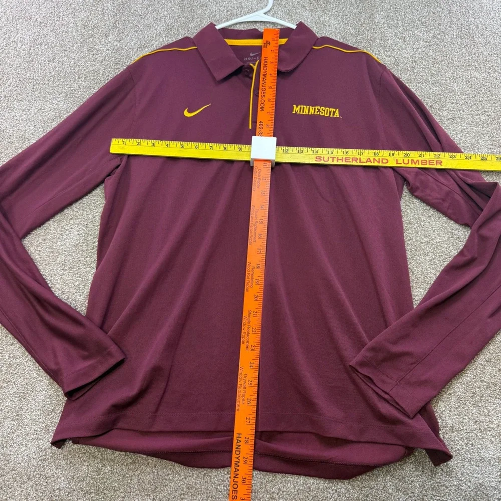 Nike Dri-FIT Minnesota Long Sleeve Polo Shirt Mens Large Maroon Gold Collegiate